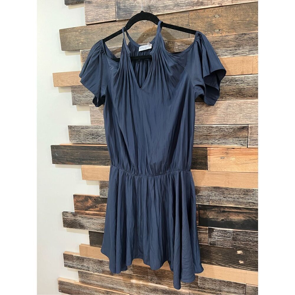 Ramy Brook Cold-Shoulder 3/4 Sleeves Gray metall Dress sz Medium